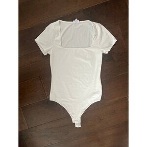 White Live In The Moment Square Neck Bodysuit Medium